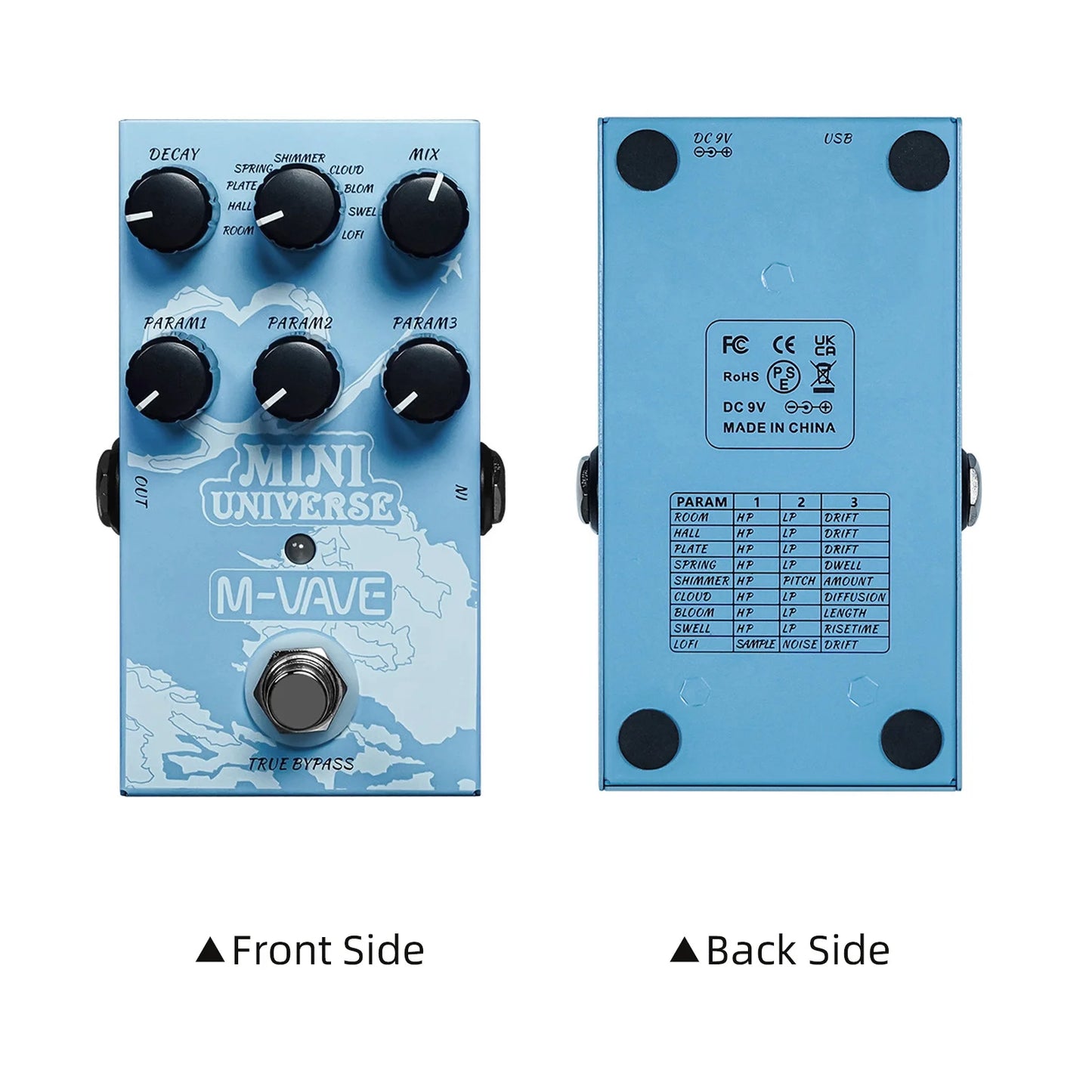 Pedal de Reverb Digital 9 Modos MINI-EFX - Room, Shimmer, Cloud e Spring