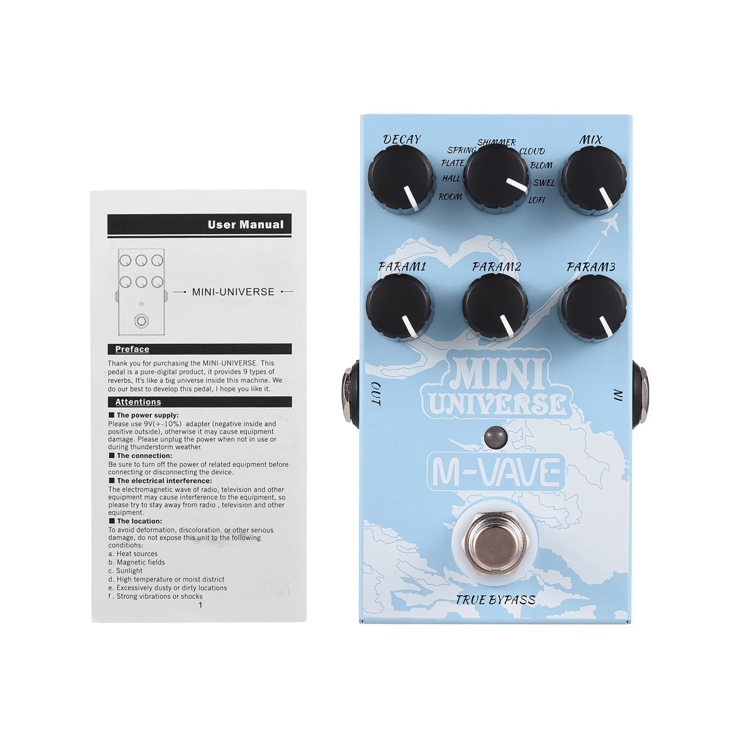 Pedal de Reverb Digital 9 Modos MINI-EFX - Room, Shimmer, Cloud e Spring